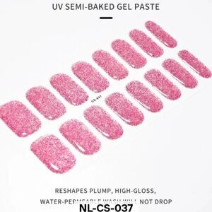Pink Glitter Full Nail 16 Semi Cured Gel Nails - Needs UV Curing